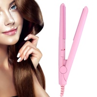 Klein Haarglätter 2 in 1 Mini Haarglätter und Lockenstab Einstellbare Temperatur Keramik Turmalinplatte Beauty Glätteisen Hair Curler für alle Haartypen(EU-Pink)