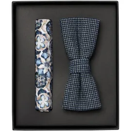 Venti "VENTI Set aus Fliege und Einstecktuch gemustert", Herren, blau (graues dunkelblau), 52% Polyester, 47% Baumwolle, 1% Elasthan, Fliegen