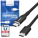 LAINFELD E-Bike Ladekabel für Bosch Intuvia Kiox Nyon | USB C Anschluss für Android + IPhone 15 | Micro USB Kabel, Nicht für KIOX 300 + KIOX 500