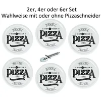 Cosy & Trendy Pizzateller Ø 31cm aus Porzellan mit Retro Pizza Schriftzug, wahlweise inkl. Pizzaschneider