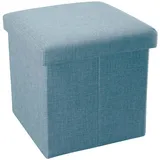Intirilife Faltbarer Sitzhocker 30x30x30 cm in HIMMEL BLAU - Sitzwürfel mit Stauraum und Deckel aus Stoff in Leinen Optik