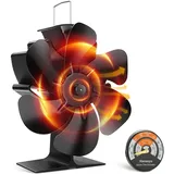 Hanaoyo Kaminventilator, Ofenventilator Ohne Strom Leiser Betrieb, Wärmebetriebener Kamin Ventilator mit 1 Ofenthermometer, Effiziente Wärmeverteilung Kaminlüfter für Holz/Holzbrenner/Kamin