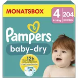 Pampers Pampers® Windeln baby-dryTM Monatsbox Größe Gr.4 (9-14 kg) für Babys und Kleinkinder (4-18 Monate), 204 St.