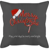 Kissen 50x50 - Weihnachtskissen Geschenke - Merry Christmas Zuckerstange mit Text - 50 x 50 cm - Grau - Weihnachten Weihnachts weihnachtliche weihnachtsmotiven personalisierte weihnachtlich