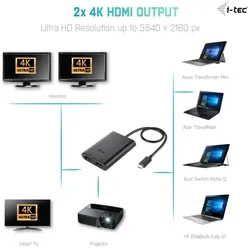 I-Tec USB-C dual HDMI Video Adapter 2x 4K compatible with Thunderbolt Digital/Daten Digital/Display/Video Video/Analog USB