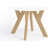 Runder Ausziehbarer Tisch für Esszimmer, PERO, Loft-Stil, Skandinavische, Durchmesser: 80 / 130 cm, Farbe: Weiß / Buche Natur - Weiß