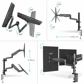 ONKRON Tischhalterung für 2 Monitore 13-32 bis 8 kg VESA 75x75/100x100, Schwarz G140