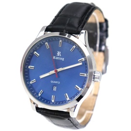 Rötting Design Herrenuhr Quarz Collection "Rötting" blaues Ziffernblatt DATUM schwarzes Lederarmband - Schwarz/Blau