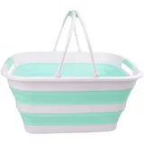 SAMMART 29 l zusammenklappbare Wanne mit Griff, tragbarer Picknickkorb, platzsparender Aufbewahrungsbehälter, Wasserkapazität 24 l (Weiß/Hellgrün)