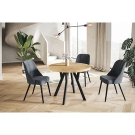 alpi meble Runder Esszimmertisch OVO, ausziehbarer Tisch Durchmesser: 90 cm bis 190 cm Wohnzimmertisch Farbe: Lancelot mit Stabile Beine in Farbe Schwarz - Hellbraun/Schwarz