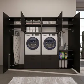 roomartstore.de SERIE-II Waschmaschinenschrank 254 cm Schwarz Eiche Holz
