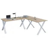 VCM Eckschreibtisch Lona, 160x160x80 X-Füße Sonoma-Eiche/Weiß