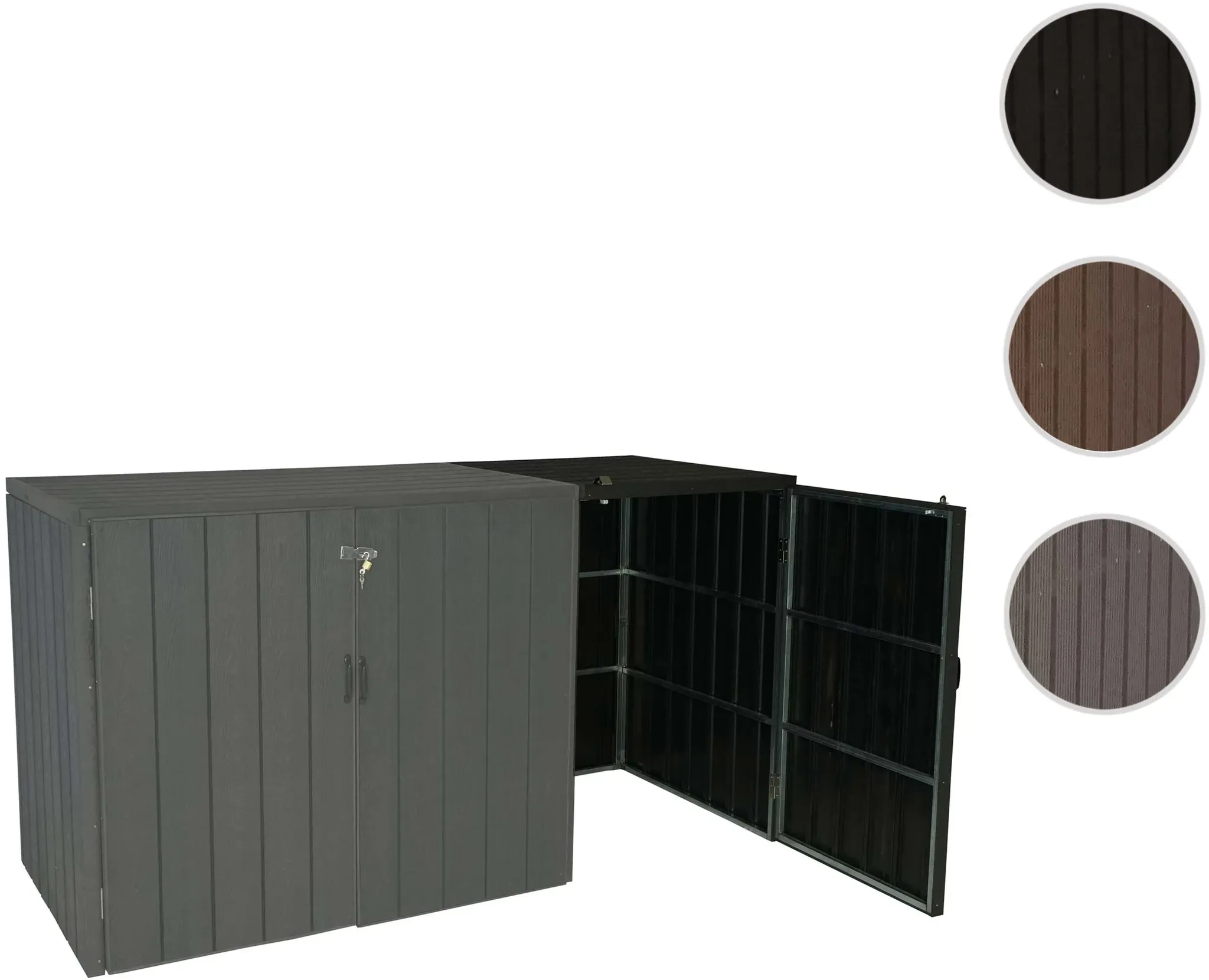 1er WPC-Mülltonnenverkleidung Erweiterung HWC-J28, Premium Mülltonnenbox, Metall Holzoptik ~ anthrazit