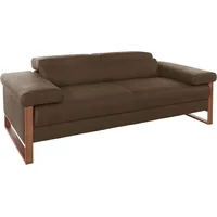 2-Sitzer W.SCHILLIG "finn wahlw. mit Sitztiefenverstellung & Kopfstützenverstellung, bequem", braun (mocca s37), B:210cm H:71cm T:106cm, Flachgewebe S22 (100% Polyester);Stoff S37 (100% Polyester);Longlife Xtra-Leder Z59: Glattleder mit modischer Prägung. Hautstärke 0, 9 - 1, 1 mm, Sofas, German Design Award 2016, Fußgestell Nussbaum natur, Breite 210 cm