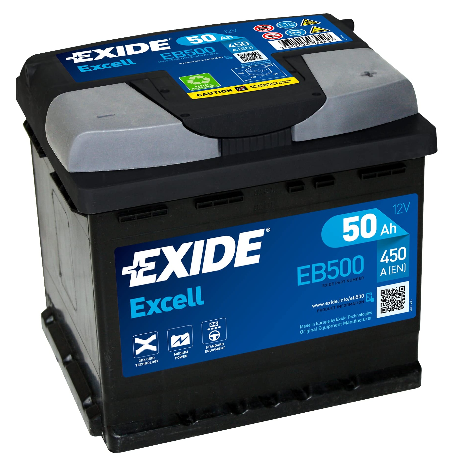 exide eb500 excell 12v 50ah 450a