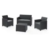 KETER Lounge Set Emma 8-teilig - Graphit, 2 Sessel + 2er Sofa + 1 Tisch mit Truhen-Funktion + 4 Sitzauflagen
