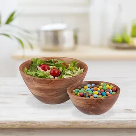 Relaxdays Salatschüssel, 2er Set, Akazienholz, braun