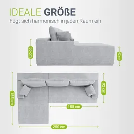 Juskys Eckcouch Cord 3-Sitzer Hellgrau
