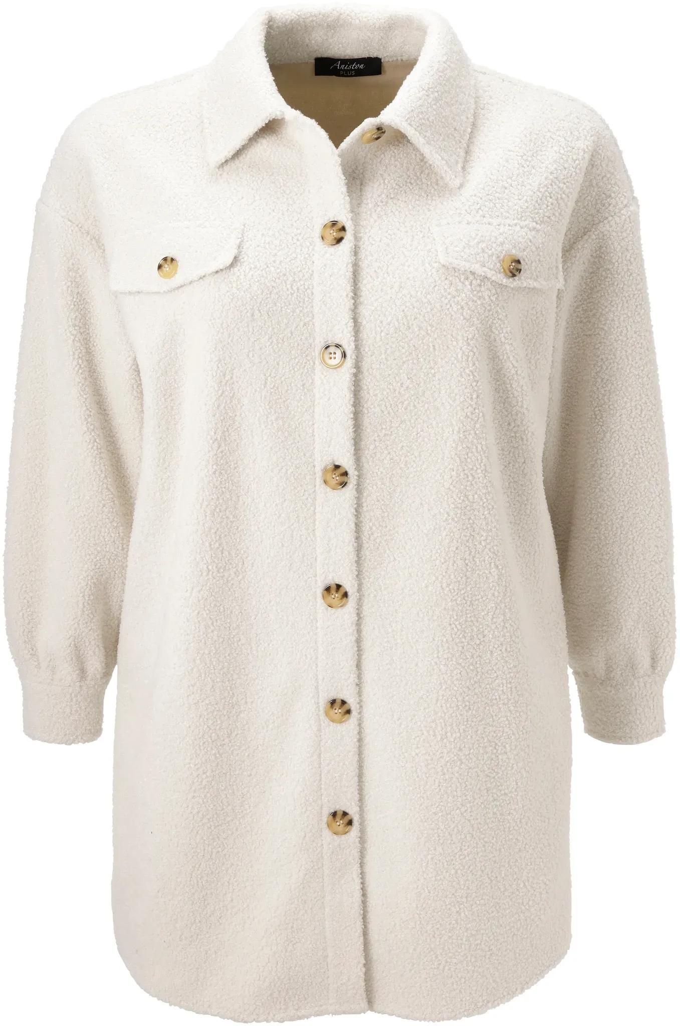 Fellimitatjacke ANISTON PLUS, Damen, Gr. 52, beige, Plüsch, Obermaterial: 100% Polyester, Strukturmuster, unifarben, figurumspielend knieumspielend, Jacken, in Plüsch Optik