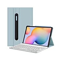 Fintie Tastatur Hülle für Samsung Galaxy Tab S6 Lite 10,4 Zoll 2024/2022/2020 Tablet - Keyboard Case mit Magnetisch Abnehmbarer Deutscher weiß Tastatur, Eisblau