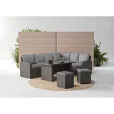 Konifera Gartenlounge-Set »London«, (Set, 17 tlg., 2x3er Sofa, 2x Hocker, 1x Tisch 140x80x66cm, inkl. Schutzhülle, Aluminium, Polyrattan, grau,
