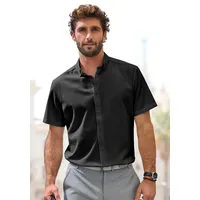 H.I.S. Kurzarmhemd "Regular Fit", Herren, Gr. XXL (45/46), N-Gr, schwarz, Web, Obermaterial: 100% Baumwolle, unifarben, regular fit, Rundhals, abgesteppte Kante, Hemden, in hochwertiger Struktur Optik, Topseller
