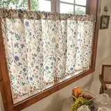 Devola Scheibengardinen Landhausstil Blumen Kurzgardine Blickdicht Bistrogardine mit Quasten Vintage Gardinen Landhaus, Kurz Vorhänge für Kleine Fenster HxB 45x100cm Blau 1 Stück