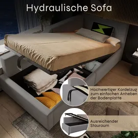 lanki international gmbh Jugendbett mit hydraulischem Stauraum und Leselichtfunktion grau