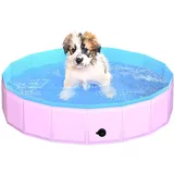 CACSPS Faltbarer Hundepool, 80 x 20 cm Kinderpool aus Hartplastik, rutschfeste Hundebadewanne für den Außenbereich, zusammenklappbarer Hundeschwimmpool für Kinder, Hunde und Haustiere (Rosa)