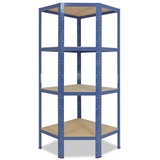 shelfplaza Eckregal HOME, 155x70x40cm blau, Metall Eckregal stehend mit 4 Böden, Corner Shelf 175kg Tragkraft Schwerlastregal Ecke, Steckregal verzinkt Eckregal Keller Garagen Regal blau