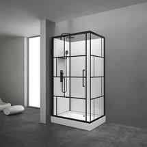 Marwell Dusche Komplett Marwell Komplettdusche Bricks 110 x 80 cm - Komplett Set inkl. Duschwanne und Armatur - Eckdusche mit Fronteinstieg