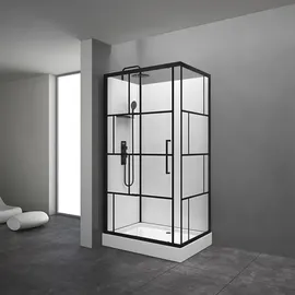 Marwell Dusche Komplett Marwell Komplettdusche Bricks 110 x 80 cm - Komplett Set inkl. Duschwanne und Armatur - Eckdusche mit Fronteinstieg