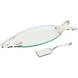 EDZARD Fischplatte Salmon (L 58 cm) mit Heber, Glas, Metallelemente versilbert und anlaufgeschützt - Teller, Tablett, Servierplatte - Fisch Geschirr, Fischteller Set, Servierteller Fischform