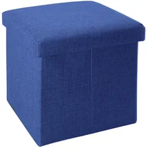 Intirilife Faltbarer Sitzhocker 30x30x30 cm in MEER BLAU - Sitzwürfel mit Stauraum und Deckel aus Stoff in Leinen Optik