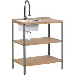 Outdoor-Kücheninsel mit Spüle IVREA zertifiziertes Akazienholz Braun / Schwarz