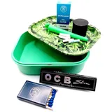 meytrade Kreativset Cannabis Box Grinder,Tablett, 6mm Filter, OCB Blättchen,Jointhülle, (6 teilig), Geschenkidee mit viel Zubehör grün