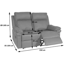 Mendler 2er Kinosessel HWC-L94, Relaxsessel Fernsehsessel Sofa, Armlehne Liegefunktion Nosagfederung Stoff/Textil ~ dunkelgrau