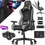 Kesser KESSER® Gaming Stuhl Ergonomisch Bürostuhl mit Kopfstütze & Lendenkissen Racing Gamer Stuhl 150kg belastbar Armlehne 360° Drehbarer Schreibtischstuhl Gaming Chair + Gummi-Rollen