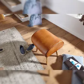 FineBuy Sitzhocker 45x53x40 cm Braun Echtleder Holzhocker Massiv Lederhocker