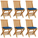 vidaXL Gartenstühle mit Blauen Kissen 6 Stk. Massivholz Teak