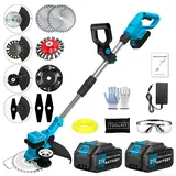 Akku Rasentrimmer kompatibel mit Makita-Akkus mit 4 verschiedenen Messertypen Bürstenloser Rasentrimmer mit 2 x 21V-Akkus Rasenkantenschneider Akku-Motorsense für Garten