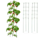 Relaxdays Rankhilfe, 3er Set, 5 Ringe, HxD: 150 x 28 cm, Blumen & Nutzpflanzen, Metall und Kunststoff, Tomatenturm, grün