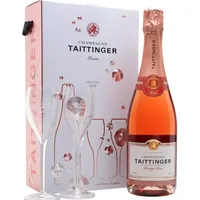 Taittinger Champagner 0,75l Brut Prestige Rosé mit zwei Gläser im Geschenkkarton - Geschenkset