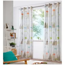 heimtexland ® Vorhang Kindergardine Skandi Leinen Optik Natur Bunt Deko Gardine Kinderzimmer Transparent Typ755 Ösenschal HxB 245x135 cm