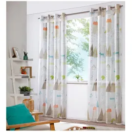 heimtexland ® Vorhang Kindergardine Skandi Leinen Optik Natur Bunt Deko Gardine Kinderzimmer Transparent Typ755 Ösenschal HxB 245x135 cm