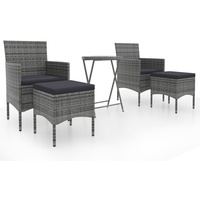 vidaXL 5-tlg. Garten-Bistro-Set Poly Rattan und Hartglas Grau