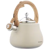 Klausberg Moderne Wasserkessel Induktion Pfeifkessel aus Edelstahl, Teekessel für alle Kochplatten, Flötenkessel, Wasserkocher für Tee Kaffee, ca 2,8L (Beige)