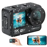 Somikon Mini-Actioncam mit 5K-Auflösung, wasserdicht bis 21 m, 2 Displays, EIS