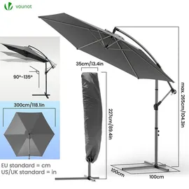 VOUNOT Ampelschirm 300 cm Grau