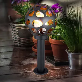 GLOBO Stehlampe Sockelleuchte Außen Edelstahl Gartenlampe Kugel Aussen mit Strom, ALU Loch-Design anthrazit, 1x E27, DxH 20x 45 cm